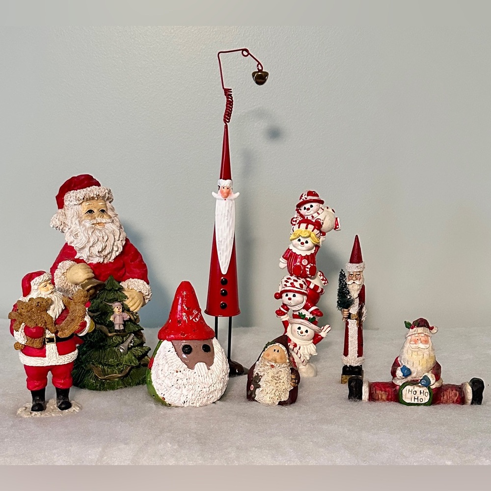 Christmas Santa & Snowman Figurine Lot – Farmhouse Holiday Decor